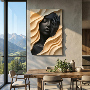 Handcrafted Solid Wood Wall Art with Abstract Female Portrait Relief