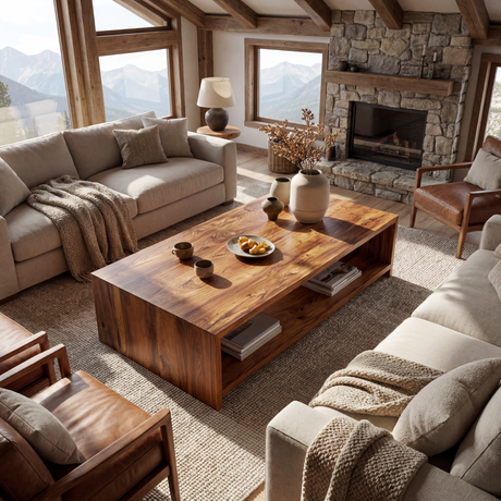 Solid Wood Coffee Table with Clean Open Shelf Design