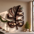 Tropical Leaf Solid Wood Wall Shelf with Organic Sculptural Display Shelves