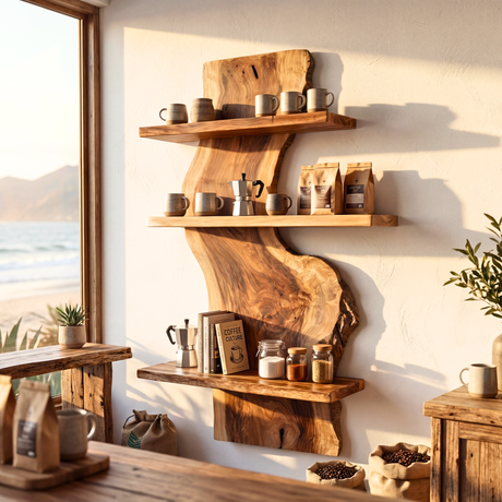 Organic Live Edge Solid Wood Wall Shelf Sculptural Floating Storage