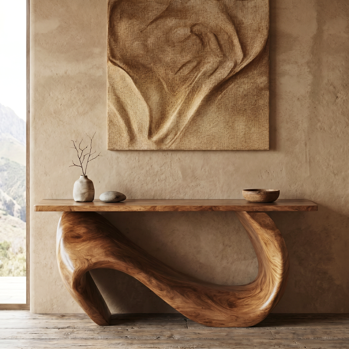 Console Table Solid Wood with Asymmetric Loop Base for Entryway Decor