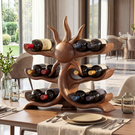 Sunburst Sculptural Solid Wood Wine Rack Bottle Holder Artistic Tabletop Display