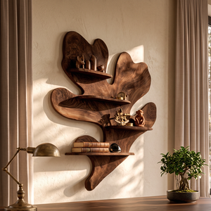 Solid Wood Wall Shelf with Organic Freeform Design for Living Room Decor