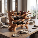 Organic Branch Style Solid Wood Wine Rack Sculptural Bottle Holder Multi Level Display
