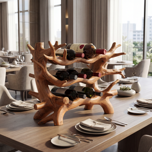 Organic Branch Style Solid Wood Wine Rack Sculptural Bottle Holder Multi Level Display
