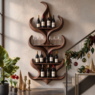 Flame Silhouette Solid Wood Wall Wine Rack with Four Display Tiers