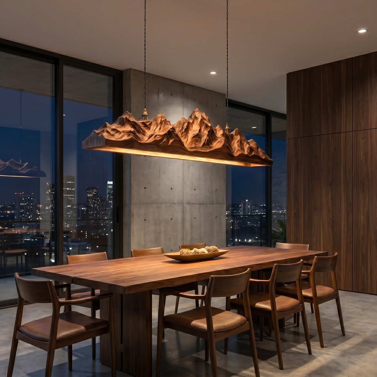 Sculptural Mountain Ridge Wood Pendant Light