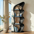 Solid Wood Sculptural Bookshelf with Asymmetrical Curves for Organic Modern Interiors