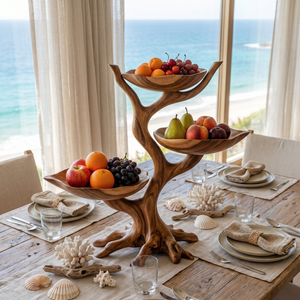 Solid Wood Tree-Shaped Fruit Stand with Triple Floating Bowl Trays