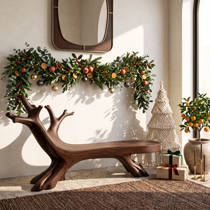 Tree Branch Solid Wood Garden Bench with Sculptural Root Base