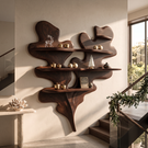 Sculptural Solid Wood Wall Shelf with Layered Organic Leaf Form