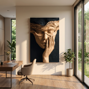 Veiled Face Wood Wall Art with Hand Detail