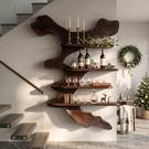 Wall Mounted Solid Wood Wine Rack with Sculptural Tree Form Shelves