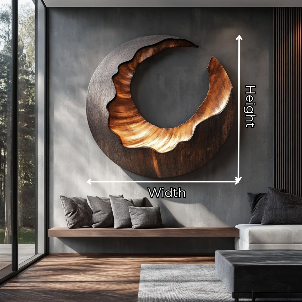 Solid Wood Open Ring Wall Sculpture with Organic Carved Edge