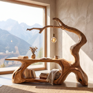 Solid Wood Desk with Hanging Light Tree Inspired Reading Table Organic