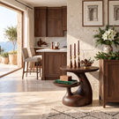 Handcrafted Solid Wood Side Table with Floating Shelf and Sculptural Curve Base