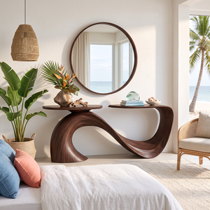 Console Table Solid Wood with Sculptural Infinity Curve Base for Entryway Decor