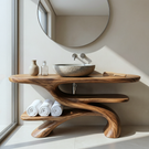 Handcrafted Solid Wood Bathroom Vanity with Sculptural Open Shelf