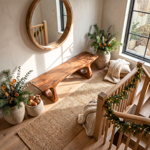 Bench Solid Wood with Sculptural Loop Base and Flowing Live Edge Seat