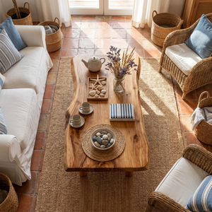 Solid Wood Coffee Table with Organic Live Edge Top