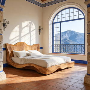 Sculptural Wood Bed with Flowing Organic Silhouette for Modern Interiors