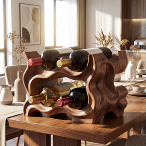 Carved Solid Wood Wine Rack with Organic Sculptural Form