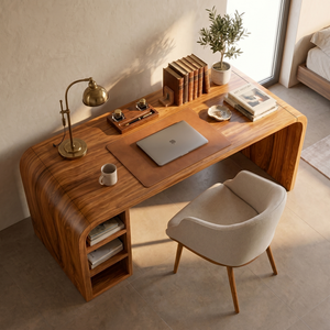 Minimalist Solid Wood Writing Desk with Rounded Modern Form