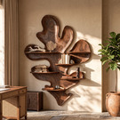 Solid Wood Leaf Sculpture Wall Shelf for Living Room, Organic Wall Mounted Display Decor