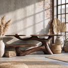 Console Table Solid Wood with Organic Multi Level Shelf Base for Entryway Decor