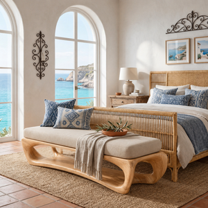 Organic Solid Wood Bench with Sculptural Open Base for Living Space