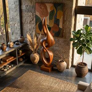 Contemporary Solid Wood Sculpture for Living Room or Entryway