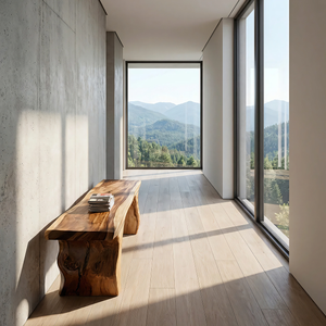 Organic Curved Solid Wood Bench for Minimalist Interior Seating