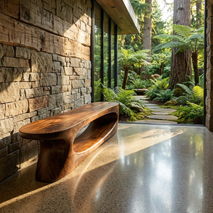 Sculptural Solid Wood Bench with Flowing Base for Modern Interiors