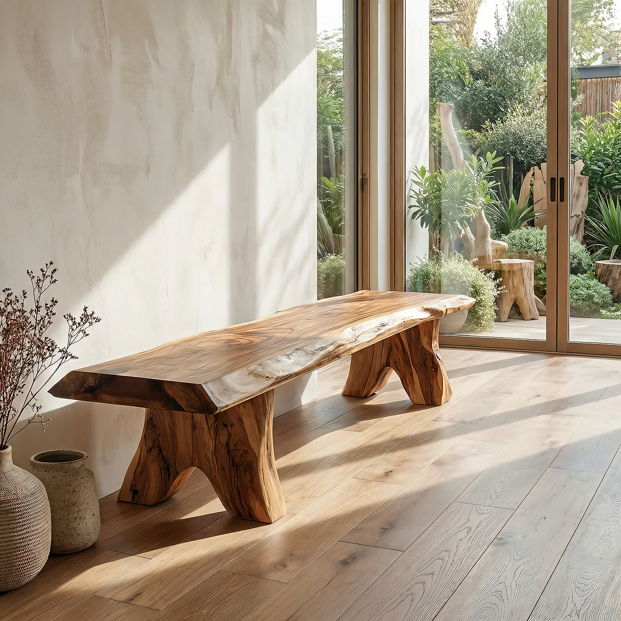 Live Edge Solid Wood Bench Handcrafted Organic Modern Wooden Bench