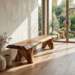Live Edge Solid Wood Bench Handcrafted Organic Modern Wooden Bench