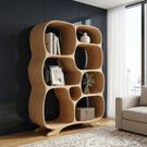Organic Solid Wood Bookshelf with Rounded Multi-Size Compartments