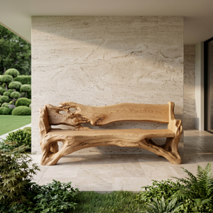 Solid Wood Live Edge Outdoor Bench with Organic Backrest