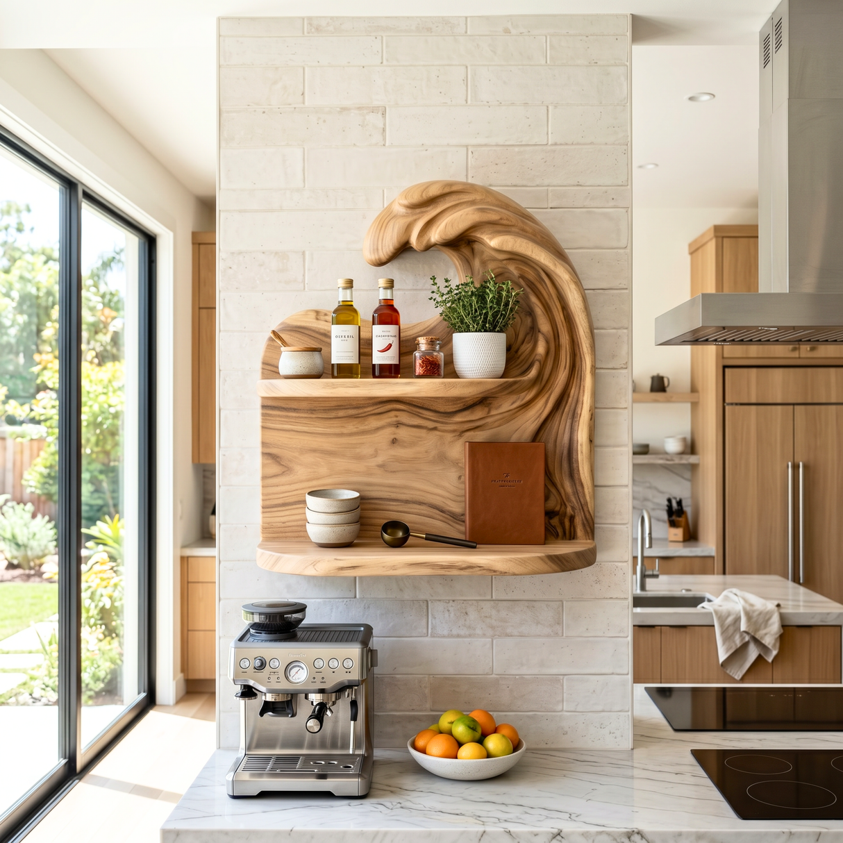 Cresting Wave Wood Wall Shelf with Two Display Tiers