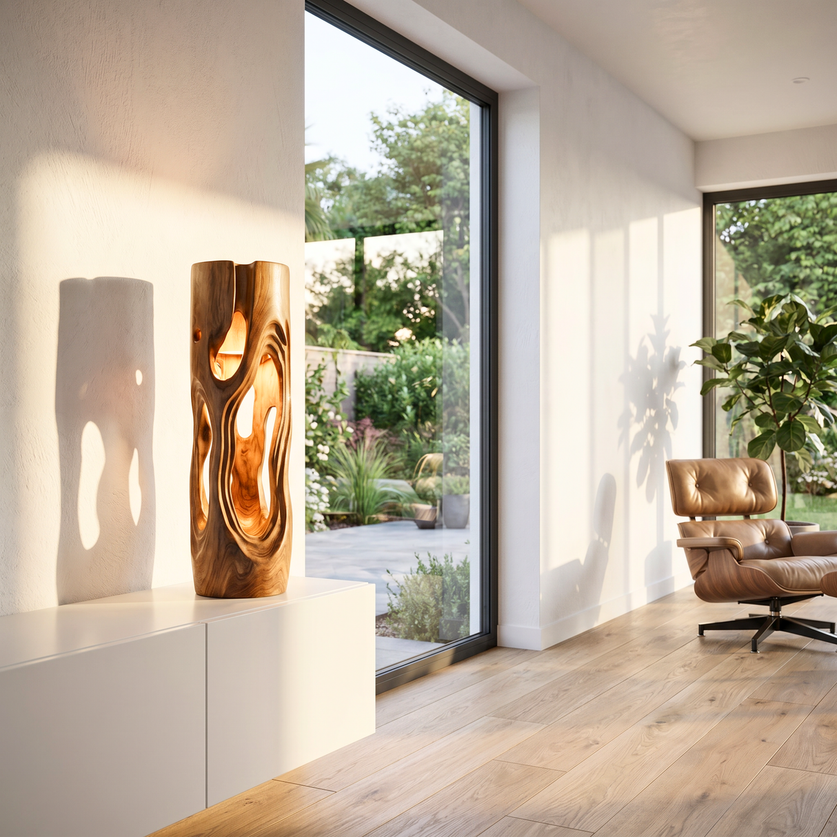Organic Loop Wood Floor Lamp with Warm Ambient Glow