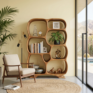 Organic Solid Wood Bookshelf with Rounded Multi-Size Compartments