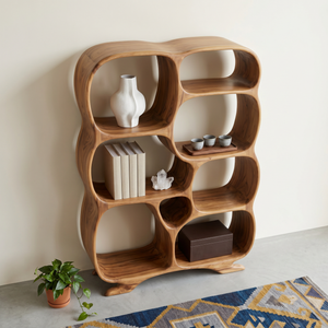 Organic Solid Wood Bookshelf with Rounded Multi-Size Compartments