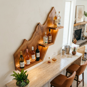 Handcrafted Solid Wood Mountain Wall Bar Shelf for Wine Bottle Display