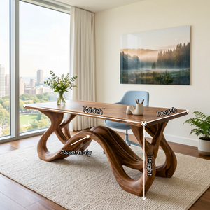 Organic Solid Wood Desk with Flowing Loop Sculptural Base