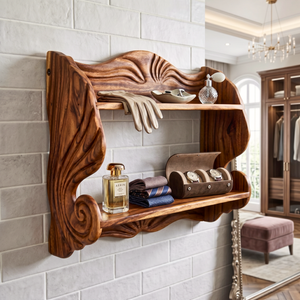 Seashell Scroll Wood Wall Shelf with Two Display Tiers