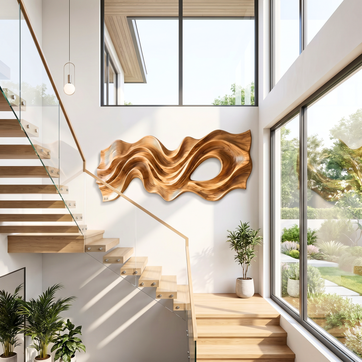 Flowing Ribbon Wood Wall Sculpture with Organic Cutout