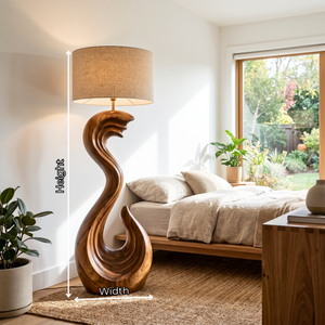 Sculptural Wood Floor Lamp with Wave-Inspired Carved Base