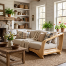 Solid Wood Sofa with Open Curved Arm Frame for Reading Room and Library Lounge