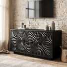 Solid Wood TV Console with Concentric Ripple Carved Doors