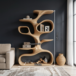 Organic Solid Wood Display Shelf with Branch-Inspired Open Shelves