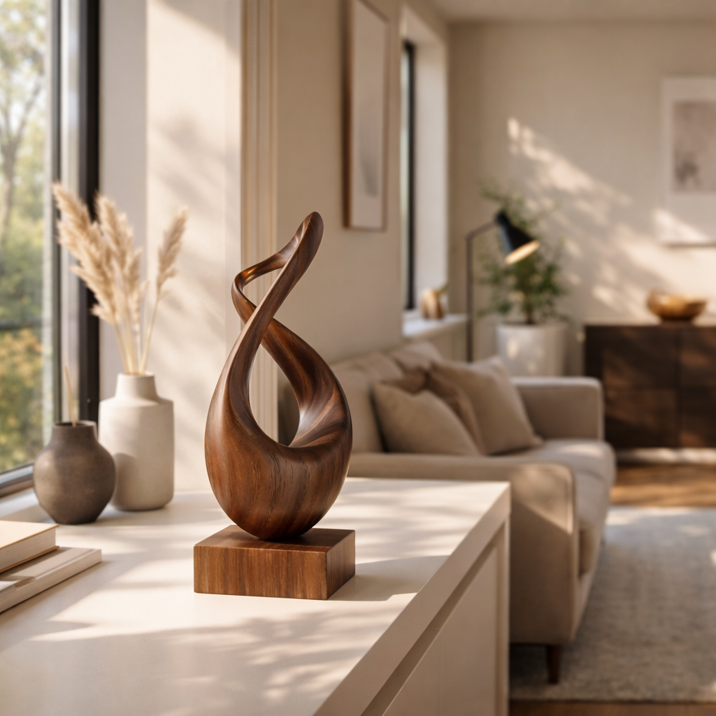 Abstract Infinity Wood Sculpture Modern Organic Handmade Wooden Art Decor